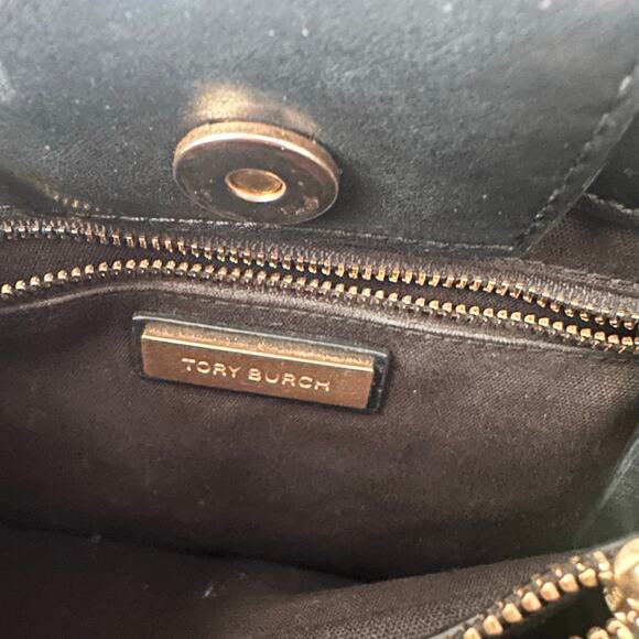 Tory Burch Lily Black Leather Slim Multi Pocket Gold Chainlink Crossbody Handbag - Picture 9 of 11